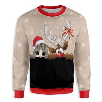 Cat And Reindeer Ugly Christmas Sweater | Favorety CA