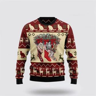 Cat And Sock Xmas Ugly Christmas Sweater, Jumper – Cat Lover Christmas Sweater | Favorety UK