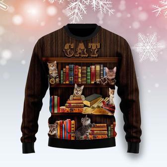 Cat Bookcase Ugly Christmas Sweater | Favorety CA