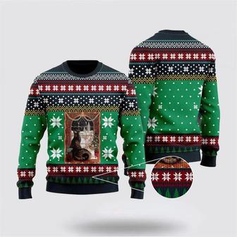 Cat Christmas Snow Window Ugly Christmas Sweater, Jumper | Favorety