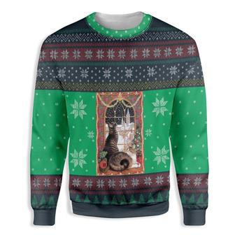 Cat Christmas Snow Window Ugly Christmas Sweater | Favorety UK