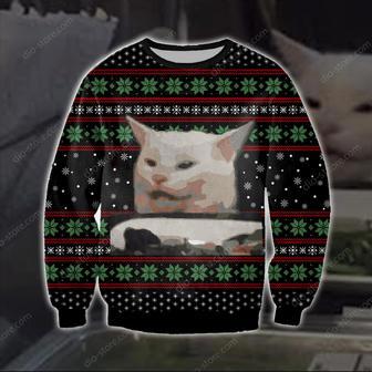 Cat Getting Yelled At Knitting Pattern Print Ugly Christmas Sweater | Favorety CA