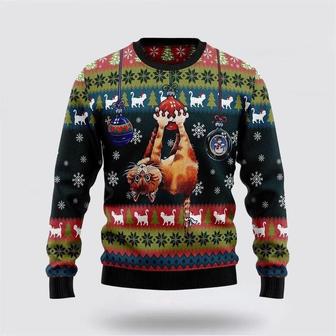 Cat Hanging On Xmas Tree Ugly Christmas Sweater, Jumper | Favorety UK