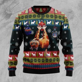 Cat Hanging On Xmas Tree Ugly Christmas Sweater | Favorety