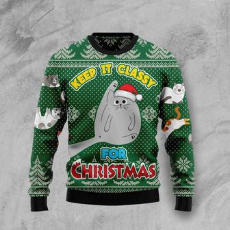 Cat Keep It Classy For Christmas Ugly Christmas Sweater | Favorety