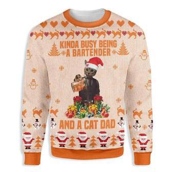 Cat Kinda Busy Being A Bartender Ugly Christmas Sweater | Favorety DE