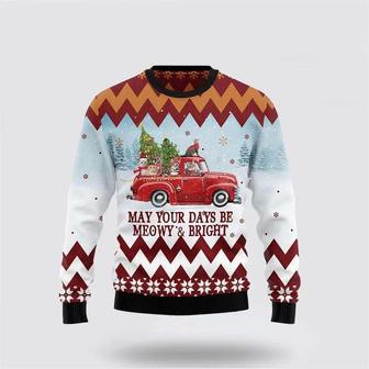 Cat Red Truck Ugly Christmas Sweater, Jumper – Cat Lover Christmas Sweater | Favorety DE