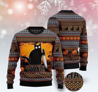 Cat What Murderous Black Cat With Knife Ugly Christmas Sweater | Favorety CA