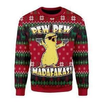 Chicken Pew Pew Madafakas Funny Chicken Gangster Meme Ugly Christmas Sweater | Favorety