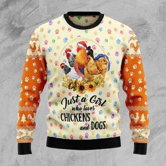 Chickens And Dogs Ugly Christmas Sweater, Jumper Just A Girl Who Loves | Favorety