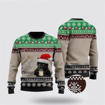 Christmas Black Cat With Coffee Is This Jolly Enough Ugly Christmas Sweater, Jumper | Favorety DE