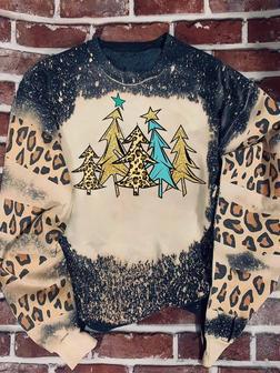 Christmas Gold Tree Leopard Bleached Sweater | Favorety CA