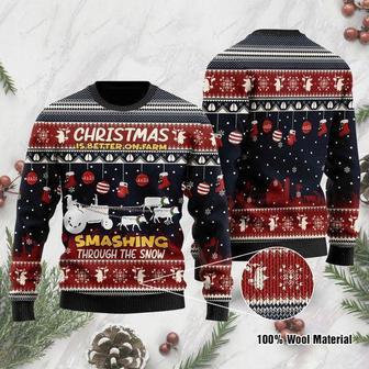 Christmas Is Better On Farm Smashing Through The Snow For Farmer Ugly Christmas Sweater | Favorety DE