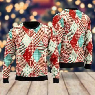 Christmas Patchwork Fabric Seamless Pattern Ugly Christmas Sweater For Men & Women | Favorety