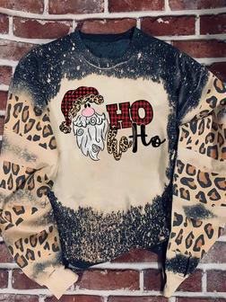 Christmas Santa Hohoho Leopard Bleached Sweater | Favorety UK