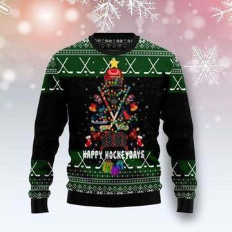 Christmas Tree Happy Hockey Days Ugly Christmas Sweater | Favorety UK