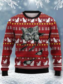 Christmas Ugly Sweater Cute Cat Printed Round Neck Sweatshirt | Favorety UK