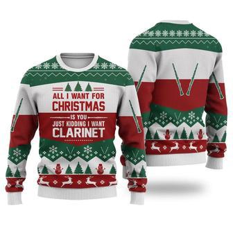 Clarinet All I want for Christmas Sweater Christmas Knitted Print Sweatshirt | Favorety UK