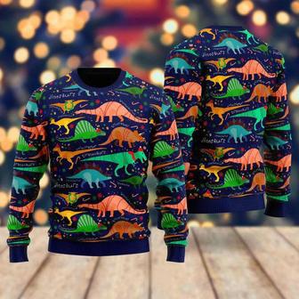 Colorful Dinosaur Jurassic ParkPattern Ugly Christmas Sweater For Men & Women | Favorety DE