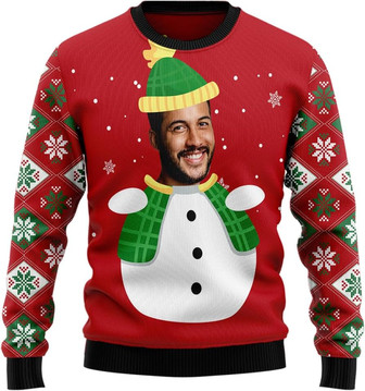 Custom Face Snowman Photo Christmas Sweater , Ugly Christmas Sweatshirt - Thegiftio UK