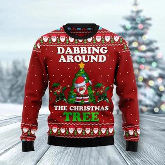 Dabbing Around The Christmas Tree Santa Claus And Goblin Ugly Christmas Sweater | Favorety