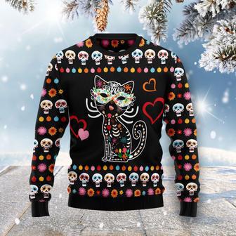 Day Of The Dead Black Cat Ugly Christmas Sweater | Favorety AU