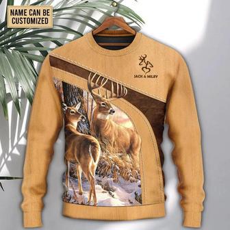 Deer Here Lives An Old Buck And His Sweet Doe Personalized Ugly Christmas Sweater | Favorety DE