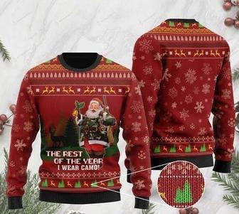 Deer Hunter And Santa Claus The Rest Of The Year I Wear Camo Ugly Christmas Sweater | Favorety