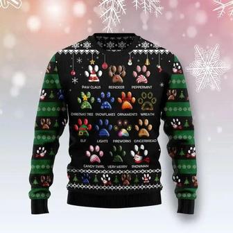 Dog Pawprint Ugly Christmas Sweater, Jumper, Dog Printed Graphic Ugly Christmas | Favorety
