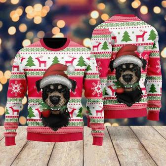 Dog Santas Hat Holiday Time Pattern Ugly Christmas Sweater For Men & Women | Favorety AU