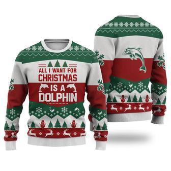 Dolphin All I want for Christmas Sweater Christmas Knitted Print Sweatshirt | Favorety AU