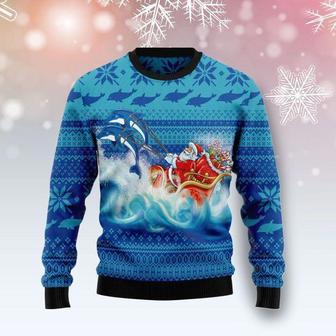 Dolphin Riding The Waves With Santa Ugly Christmas Sweater | Favorety