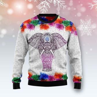 Elephant Mandala Color Ugly Christmas Sweater | Favorety AU