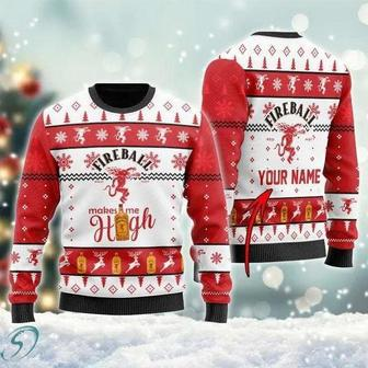 Fireball Whisky Makes Me High Custom Ugly Christmas Sweater, Jumpers | Favorety