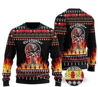 Firefighter First In Last Out Ugly Christmas Sweater | Favorety DE