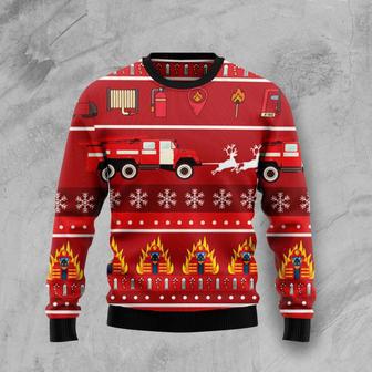 Firefighter Ugly Christmas Sweater unisex womens & mens, couples matching, friends, funny family sweater gifts | Favorety UK