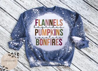 Flannels Hayrides Pumpkins Sweaters Bonfires Fall Sweatshirt Bleached Crewneck Cold Weather | Favorety CA