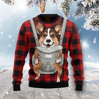 Front Carrier Dog Pembroke Welsh Corgi Ugly Christmas Sweater | Favorety CA