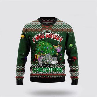 Funny Cat I Will Destroy Christmas Ugly Christmas Sweater, Jumper | Favorety