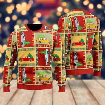 Funny Patchwork Reindeer On Car Ugly Christmas Sweater For Men & Women | Favorety CA