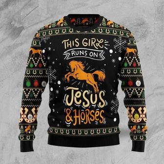 Girls Run On Jesus And Horses Ugly Christmas Sweater | Favorety
