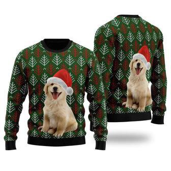 Golden Retriever Puppy Wears Santa Hat Ugly Christmas Sweater For Men & Women | Favorety