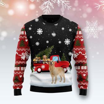 Golden Retriever Red Truck Ugly Christmas Sweater | Favorety CA