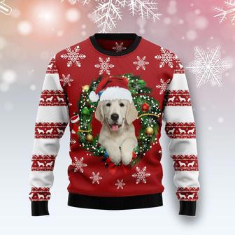 Golden Retriever Wearing Santas Hat Ugly Christmas Sweater | Favorety