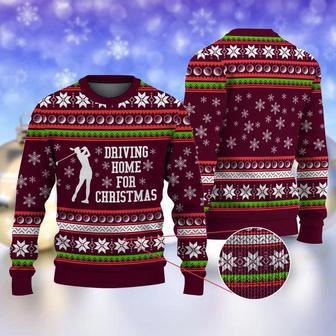 Golf Driving Home for Christmas Maroon Ugly Christmas Sweater Ugly Sweater For Men Women Holiday Sweater | Favorety DE