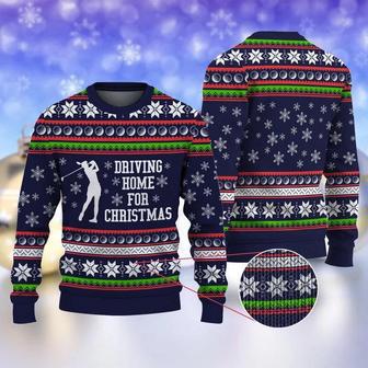 Golf Driving Home for Christmas Navy Ugly Christmas Sweater Ugly Sweater For Men Women Holiday Sweater | Favorety CA