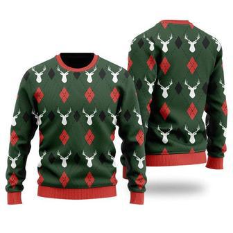 Green Reindeers Xmas Argyle Ugly Christmas Sweater For Men & Women | Favorety