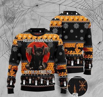 Halloween Black Cat Hello Darkness My Old Friend Ugly Christmas Sweater | Favorety AU