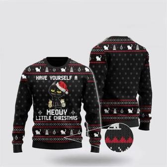 Have Yourself A Meowy Little Christmas Black Cat Ugly Christmas Sweater | Favorety