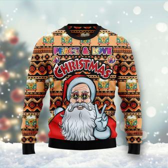 Hippie Santa Claus Peace And Love Ugly Christmas Sweater | Favorety CA